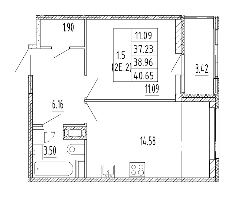 1-комнатная квартира 37.23 м², 3/12 эт., ЖК «Полис Приморский 2»